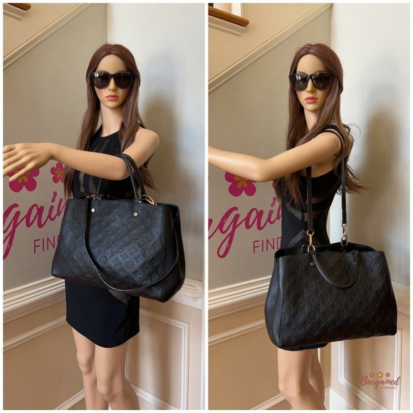 Authentic LOUIS VUITTON Black Monogram Empreinte Montaigne GM Bag W/ Strap - Picture 4 of 13